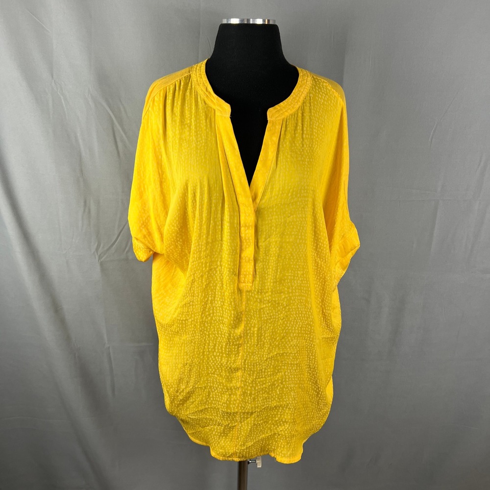 Lane Bryant Popover Blouse Top Women 22-24 Yellow Lightweight Textured Splitneck